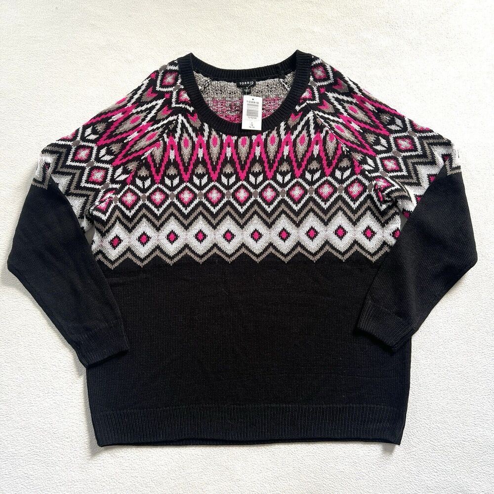 NWT Torrid Pink Fair Isle Argyle Knit Long Sleeve Crewneck Sweater 1 14/16 1X